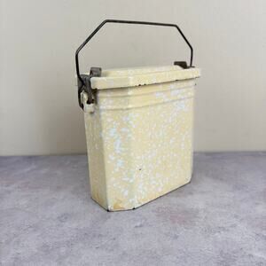 Vintage French Enamel Lunch Box Pail Kitchen Decor Graniteware Enamelware Yellow